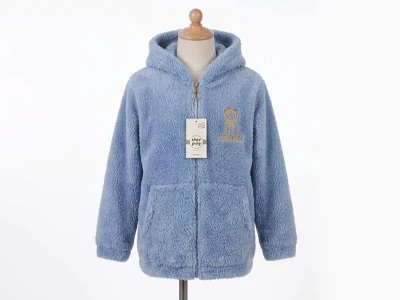 Toptan STAR POP Design Nakışlı Erkek Peluş Hırka MAVİ - Beniz Bebe