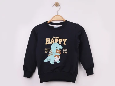Toptan WENGE KİDS Dino Baskılı 2 İp Erkek Sweat  LACİVERT - Beniz Bebe