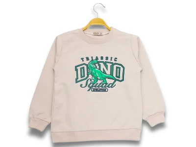 Toptan DIGIDIK KİDS Dino Baskılı 2 İp Erkek Sweat  BEJ - Beniz Bebe