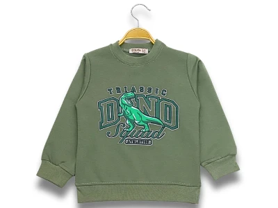 Toptan DIGIDIK KİDS Dino Baskılı 2 İp Erkek Sweat  HAKİ - Beniz Bebe