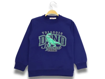 Toptan DIGIDIK KİDS Dino Baskılı 2 İp Erkek Sweat  İNDİGO - Beniz Bebe