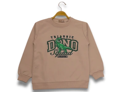 Toptan DIGIDIK KİDS Dino Baskılı 2 İp Erkek Sweat  KAHVERENGİ - Beniz Bebe