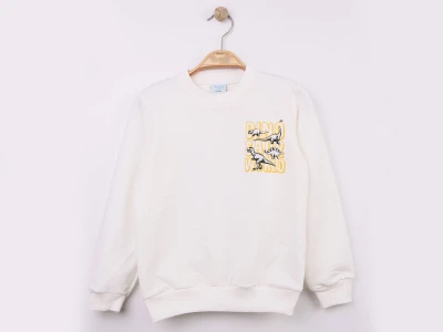 Toptan WENGE KİDS Dino Baskılı 2 İp Erkek Sweat  BEYAZ - Beniz Bebe