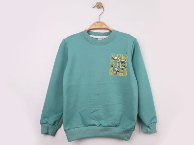 Toptan WENGE KİDS Dino Baskılı 2 İp Erkek Sweat  SUYEŞİLİ - Beniz Bebe