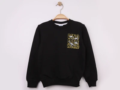 Toptan WENGE KİDS Dino Baskılı 2 İp Erkek Sweat  SİYAH - Beniz Bebe
