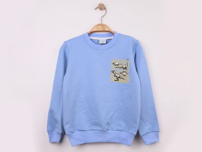 Toptan WENGE KİDS Dino Baskılı 2 İp Erkek Sweat  MAVİ - Beniz Bebe