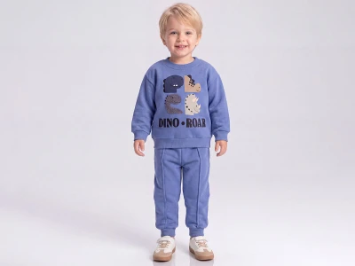 Toptan FEELY KİDS Dino Baskılı 3 İp Şardonlu Erkek Takım  - Toptan Çocuk Giyim Beniz Kids