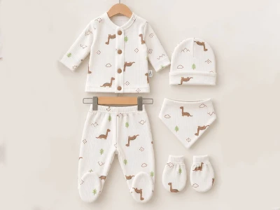 Toptan COŞAY BABY Dino Baskılı 5'li Bebek Zıbın Set - Toptan Çocuk Giyim Beniz Kids