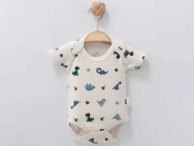 Dino Baskılı Erkek Bebe Çıtçıtlı Badi