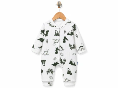 Toptan SÜPERMİNİ  Dino Baskılı Erkek Bebe Tulum - Toptan Çocuk Giyim Beniz Kids