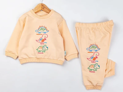 Toptan COMİX Dino Baskılı Erkek Bebek Takım BEJ - Beniz Bebe