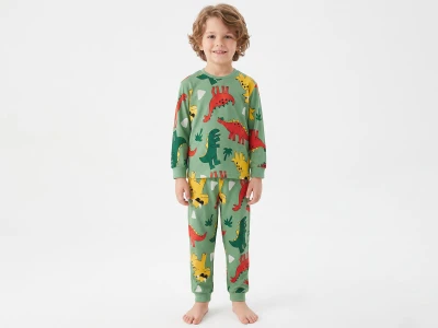 Toptan İSOBEL Dino Baskılı Erkek Pijama Takım - Toptan Çocuk Giyim Beniz Kids