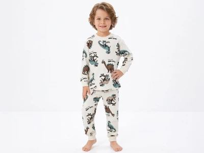 Toptan İSOBEL Dino Baskılı Erkek Pijama Takım - Toptan Çocuk Giyim Beniz Kids