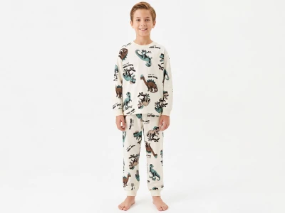 Toptan İSOBEL Dino Baskılı Erkek Pijama Takım - Toptan Çocuk Giyim Beniz Kids