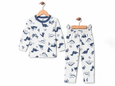 Toptan SÜPERMİNİ Dino Baskılı Erkek Pijama Takımı - Toptan Çocuk Giyim Beniz Kids