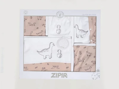 Toptan ZIPIR Dino Desenli Erkek Bebe Hastane Çıkışı 10lü Set Beige - Beniz Bebe