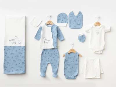 Toptan ZIPIR Dino Desenli Erkek Bebe Hastane Çıkışı 10lü Set - Toptan Çocuk Giyim Beniz Kids