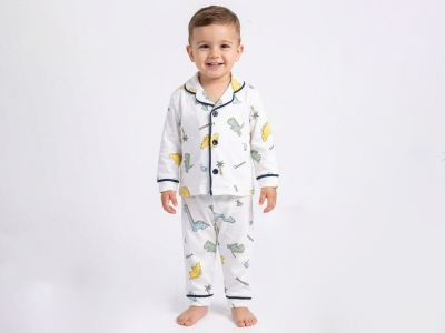 Dino Desenli Erkek Bebe Yakalı Pijama Takım