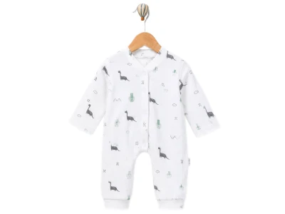 Toptan SÜPERMİNİ  Dino Desenli Erkek Bebe Tulum  - Toptan Çocuk Giyim Beniz Kids