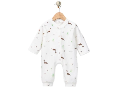 Toptan SÜPERMİNİ  Dino Desenli Erkek Bebe Tulum  KAHVERENGİ - Beniz Bebe