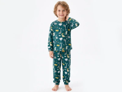 Toptan İSOBEL Dino Desenli Erkek Pijama Takım - Toptan Çocuk Giyim Beniz Kids