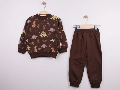 Toptan FEELY KİDS Dino Desenli Erkek Takım  - Toptan Çocuk Giyim Beniz Kids