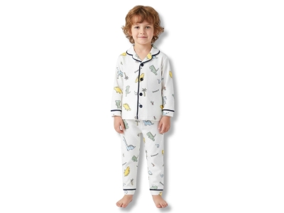 Dino Desenli Yakalı Düğmeli Erkek Pijama Takım