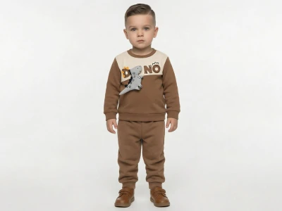 Toptan KARACON Dino Nakışlı Erkek Takım KAHVERENGİ - Beniz Bebe