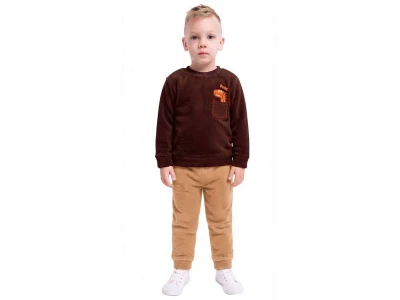 Toptan LİZARD Dino Nakışlı Well Soft Peluş Erkek Takım  KOYUKAHVE - Beniz Bebe