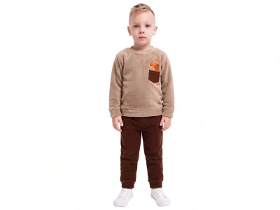 Toptan LİZARD Dino Nakışlı Well Soft Peluş Erkek Takım  KAHVERENGİ - Beniz Bebe
