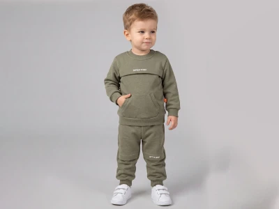 Toptan BEYAZ BEBEK Direction Baskılı Kanguru Cepli 3 İp Erkek Bebe Takım  - Toptan Çocuk Giyim Beniz Kids