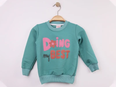 Toptan WENGE KİDS Doing Baskılı Kız Sweat  SUYEŞİLİ - Beniz Bebe
