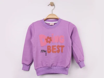 Toptan WENGE KİDS Doing Baskılı Kız Sweat  LİLA - Beniz Bebe