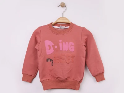 Toptan WENGE KİDS Doing Baskılı Kız Sweat  GÜLKURUSU - Beniz Bebe