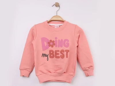 Toptan WENGE KİDS Doing Baskılı Kız Sweat  PEMBE - Beniz Bebe