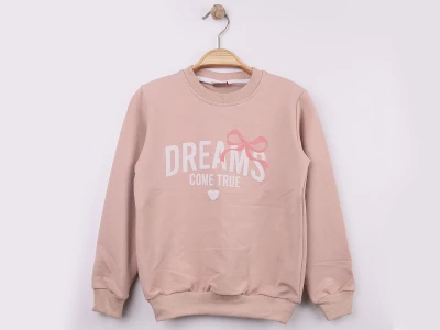 Toptan WENGE KİDS Dreams Baskılı Kız Sweat  BEJ - Beniz Bebe