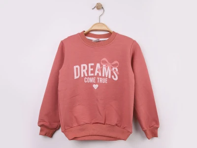 Toptan WENGE KİDS Dreams Baskılı Kız Sweat  GÜLKURUSU - Beniz Bebe
