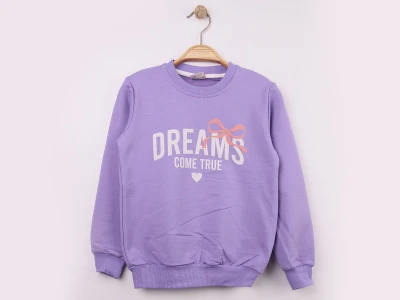 Toptan WENGE KİDS Dreams Baskılı Kız Sweat  LİLA - Beniz Bebe