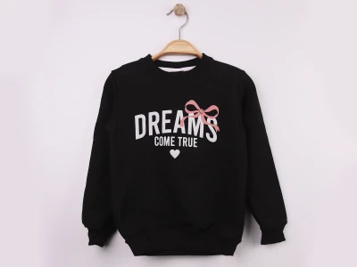 Toptan WENGE KİDS Dreams Baskılı Kız Sweat  SİYAH - Beniz Bebe