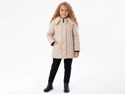 Toptan KEREM TEKSTİL (BOSS) Düğmeli Fermuarlı Kapşonlu Kız Mont  - Toptan Çocuk Giyim Beniz Kids