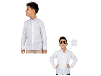 Toptan TERRY Düz Beyaz Erkek Gömlek - Toptan Çocuk Giyim Beniz Kids
