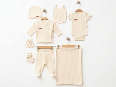 Toptan ESYA Düz Raporlu Unisex 7li Hastane Çıkışı Yenidoğan Zıbın Set - Toptan Çocuk Giyim Beniz Kids