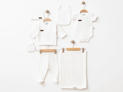 Toptan GÜMÜŞ Düz Raporlu Unisex 7li Hastane Çıkışı Zıbın Set - Toptan Çocuk Giyim Beniz Kids