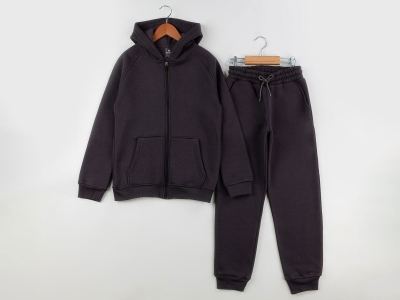 Toptan NİCKEL Düz Unisex Okul Takım 3 İp Şardonlu Anthracite - Beniz Bebe