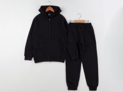Toptan NİCKEL Düz Unisex Okul Takım 3 İp Şardonlu Black - Beniz Bebe