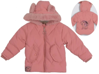 Toptan ROBİN Ejderha & Çocuk Baskılı Cepli Fermuarlı Kulaklı Kapşonlu Kız Mont  - Toptan Çocuk Giyim Beniz Kids