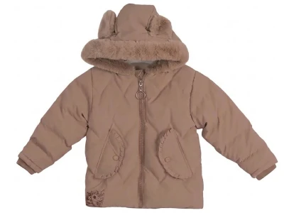 Toptan ROBİN Ejderha & Çocuk Baskılı Cepli Fermuarlı Kulaklı Kapşonlu Kız Mont  KAHVERENGİ - Beniz Bebe
