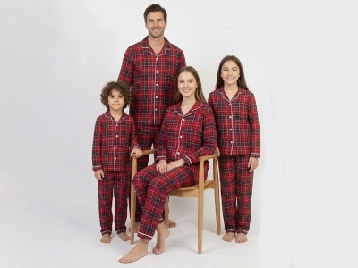 Ekose Desenli Yakalı Düğmeli Unisex Pijama Takım