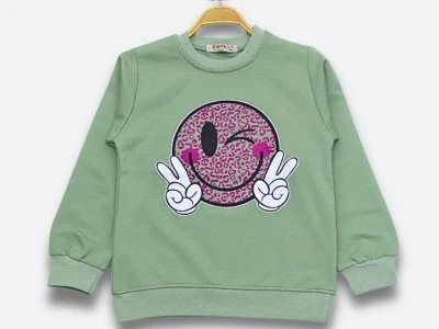 Toptan DIGIDIK KİDS Emoji Baskılı 2 İp Kız Sweat  - Toptan Çocuk Giyim Beniz Kids