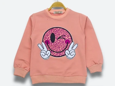 Toptan DIGIDIK KİDS Emoji Baskılı 2 İp Kız Sweat  NARÇİÇEĞİ - Beniz Bebe
